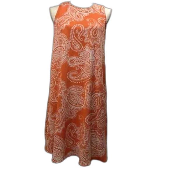 STUDIO 1 New York Dress Orange Coral White Paisley Design A Line Womens 12 - Picture 2 of 14
